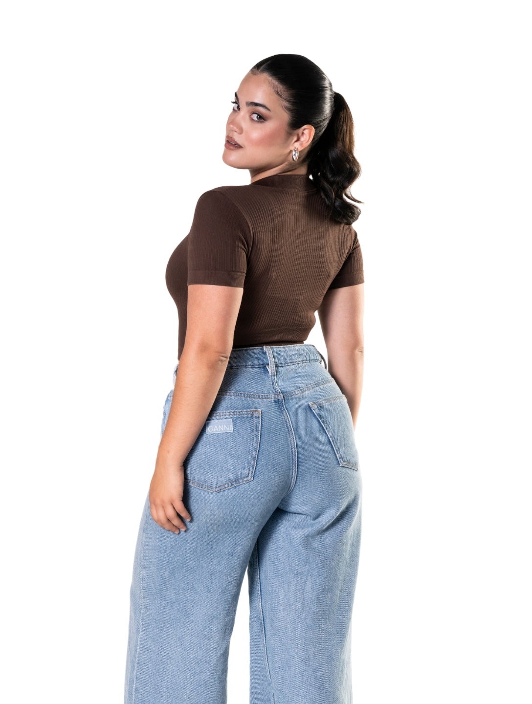 Seamless Ribbed Zip-Front Short Sleeve Crop Top